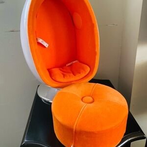Modern Orange Pod Chair with Ottoman